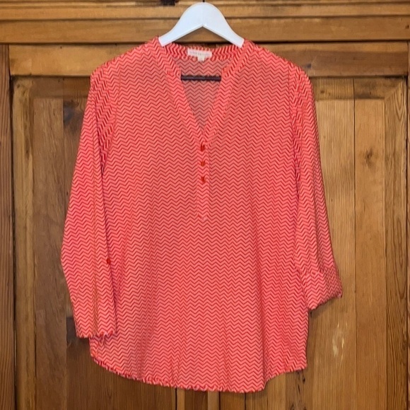 Hester & Orchard Orange & White Chevron Pop over Blouse Sz. S - Picture 4 of 14